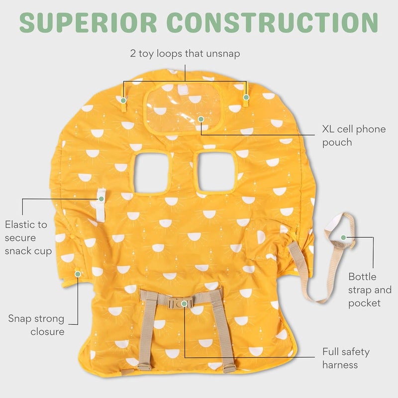 Delfin 2-in-1 Baby Shopping Cart & High Chair Cover – Water-Resistant Padded Grocery Cart Seat Liner with Phone Pouch, Toy Loops & 360° Protection – Anti-Slip, Foldable, Travel Friendly Gender-Neutral Yellow - Image 3
